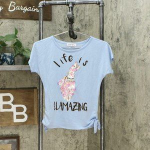 Beautees Llamazing Side-Tie Top Light Blue Medium